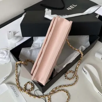 Chanel AP3385 Woc Flap Phone Holder With Chain Lambskin Pink Gold
