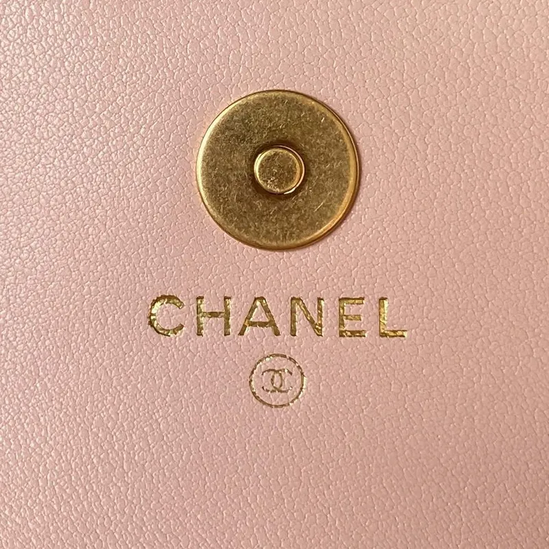 Chanel AP3385 Woc Flap Phone Holder With Chain Lambskin Pink Gold
