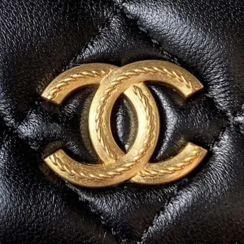 Chanel AP3385 Woc Flap Phone Holder With Chain Lambskin Black Gold