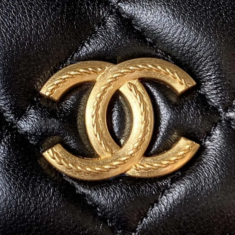 Chanel AP3385 Woc Flap Phone Holder With Chain Lambskin Black Gold