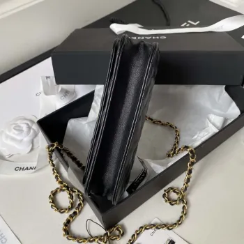 Chanel AP3385 Woc Flap Phone Holder With Chain Lambskin Black Gold