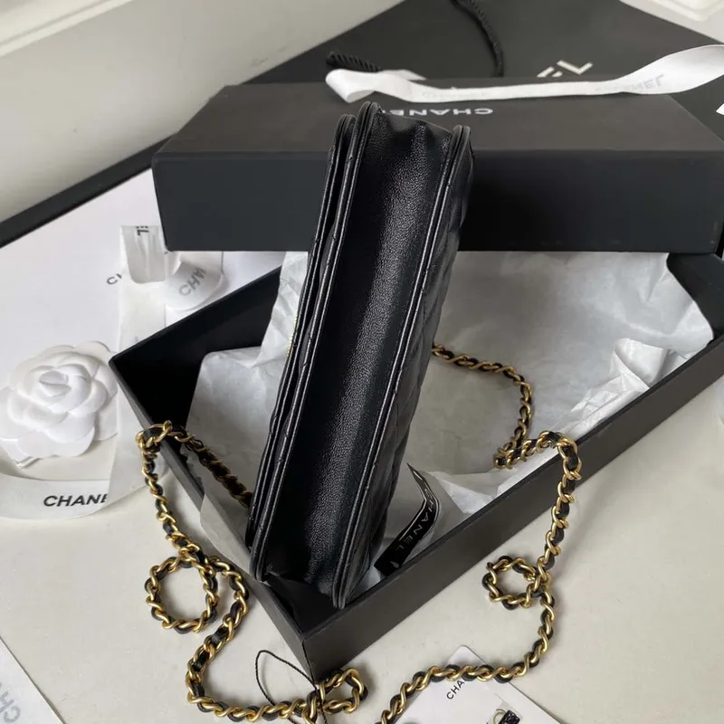 Chanel AP3385 Woc Flap Phone Holder With Chain Lambskin Black Gold