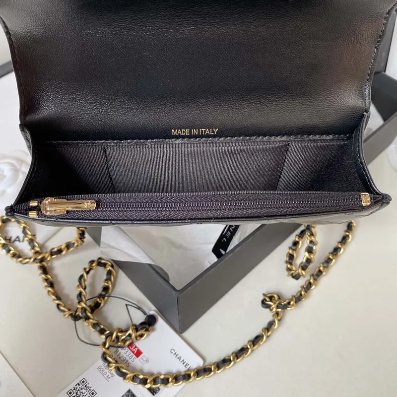 Chanel AP3385 Woc Flap Phone Holder With Chain Lambskin Black Gold