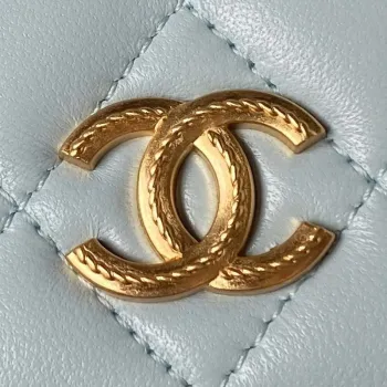 Chanel AP3385 Woc Flap Phone Holder With Chain Lambskin Blue Gold