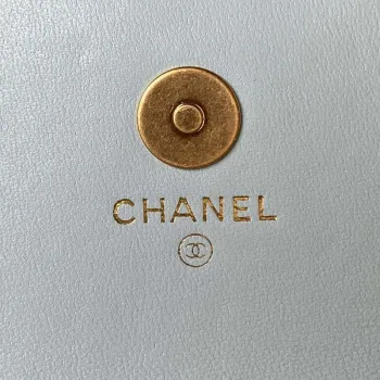 Chanel AP3385 Woc Flap Phone Holder With Chain Lambskin Blue Gold