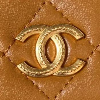 Chanel AP3385 Woc Flap Phone Holder With Chain Lambskin Caramel Gold