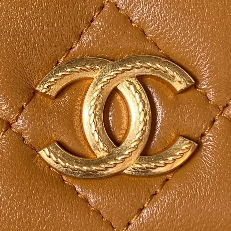 Chanel AP3385 Woc Flap Phone Holder With Chain Lambskin Caramel Gold