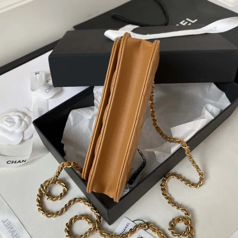 Chanel AP3385 Woc Flap Phone Holder With Chain Lambskin Caramel Gold