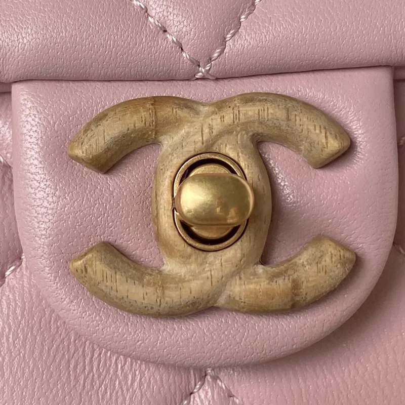 Chanel AS4165 Mini Flap Bag Lambskin Wenge Wood & Gold Tone Metal Pink