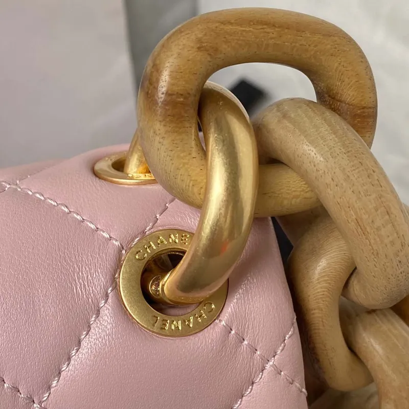Chanel AS4165 Mini Flap Bag Lambskin Wenge Wood & Gold Tone Metal Pink
