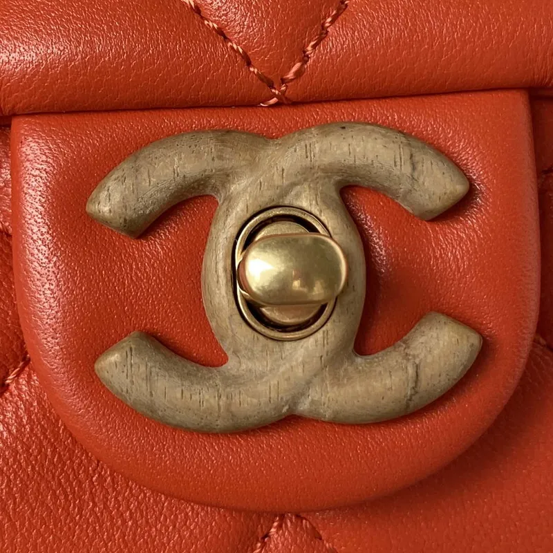 Chanel AS4165 Mini Flap Bag Lambskin Wenge Wood & Gold Tone Metal Orange