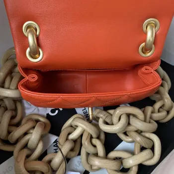 Chanel AS4165 Mini Flap Bag Lambskin Wenge Wood & Gold Tone Metal Orange