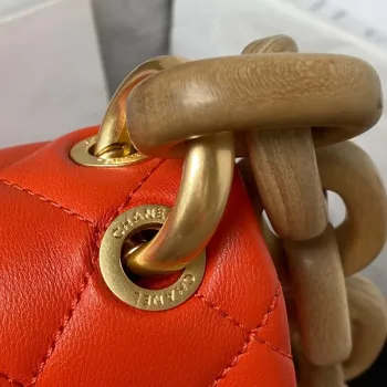 Chanel AS4165 Mini Flap Bag Lambskin Wenge Wood & Gold Tone Metal Orange