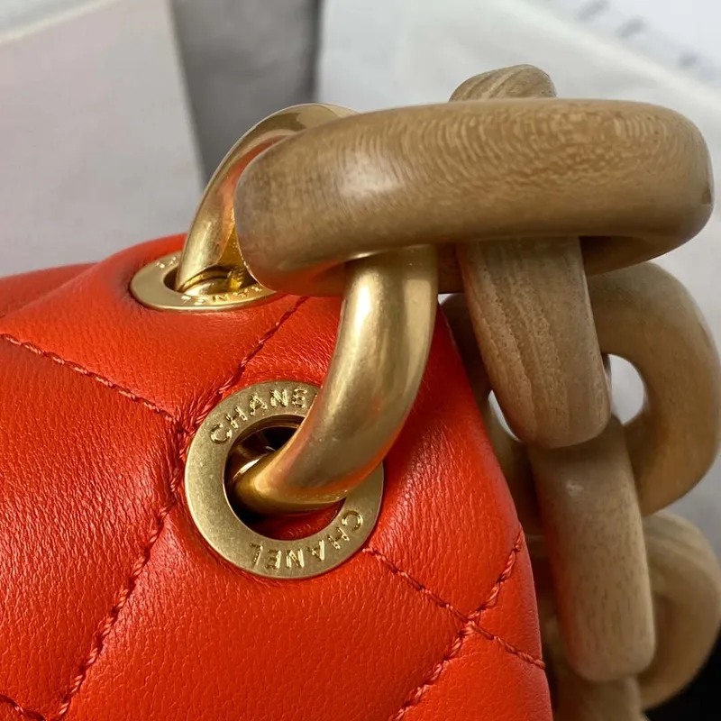 Chanel AS4165 Mini Flap Bag Lambskin Wenge Wood & Gold Tone Metal Orange