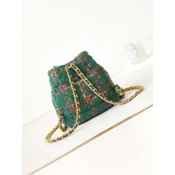 Chanel AS3947 Small Backpack Wool Tweed, Lambski & Gold Tone Metal Green