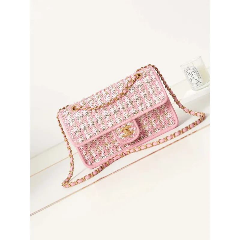 Chanel AS3767 Flap Bag Woven Lambskin Pink