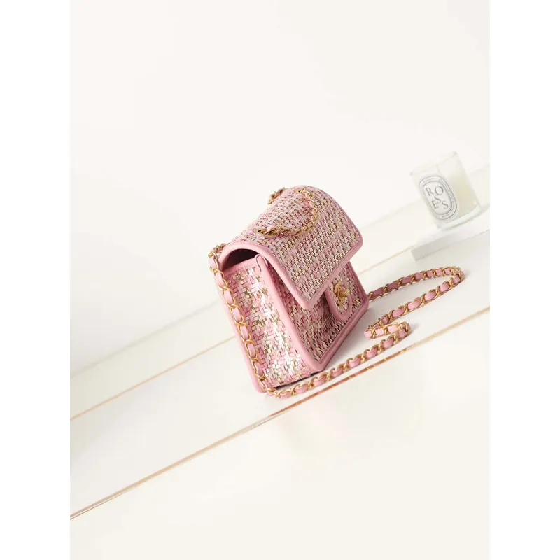 Chanel AS3767 Flap Bag Woven Lambskin Pink