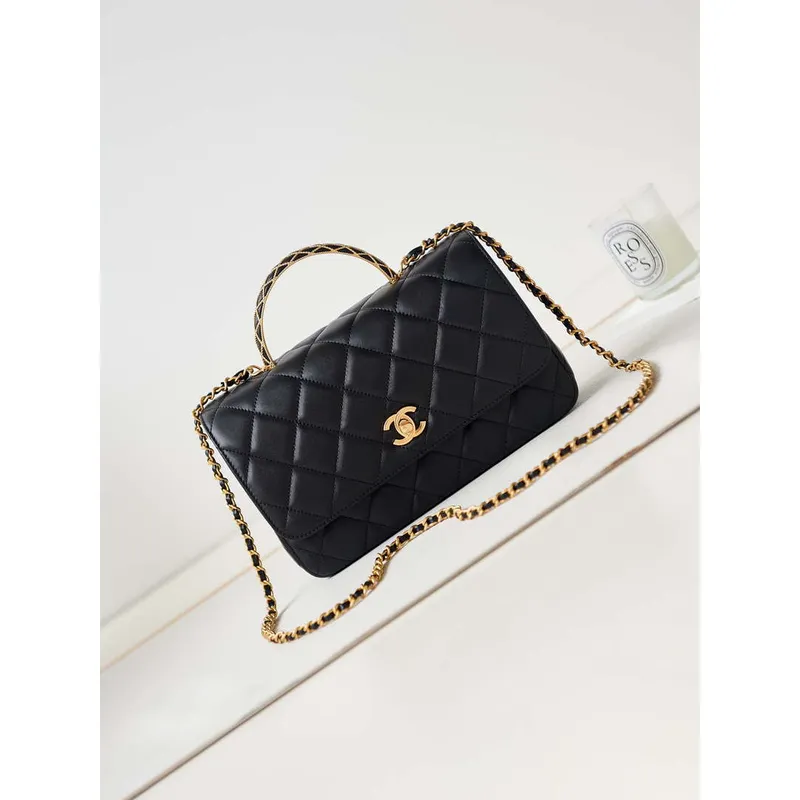 Chanel AS4232 Small Flap Bag With Top Handle Lambskin Black