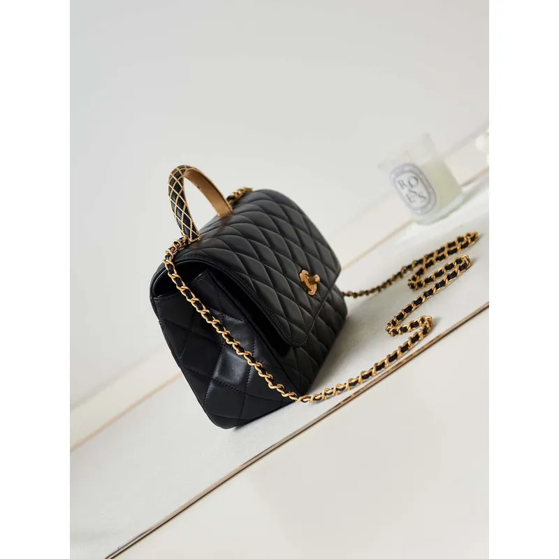 Chanel AS4232 Small Flap Bag With Top Handle Lambskin Black