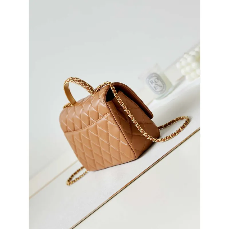 Chanel AS4232 Small Flap Bag With Top Handle Lambskin Brown