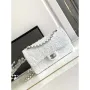 Chanel A01112 Flap Classic Handbag Tweed beads& Silver Tone Metal White