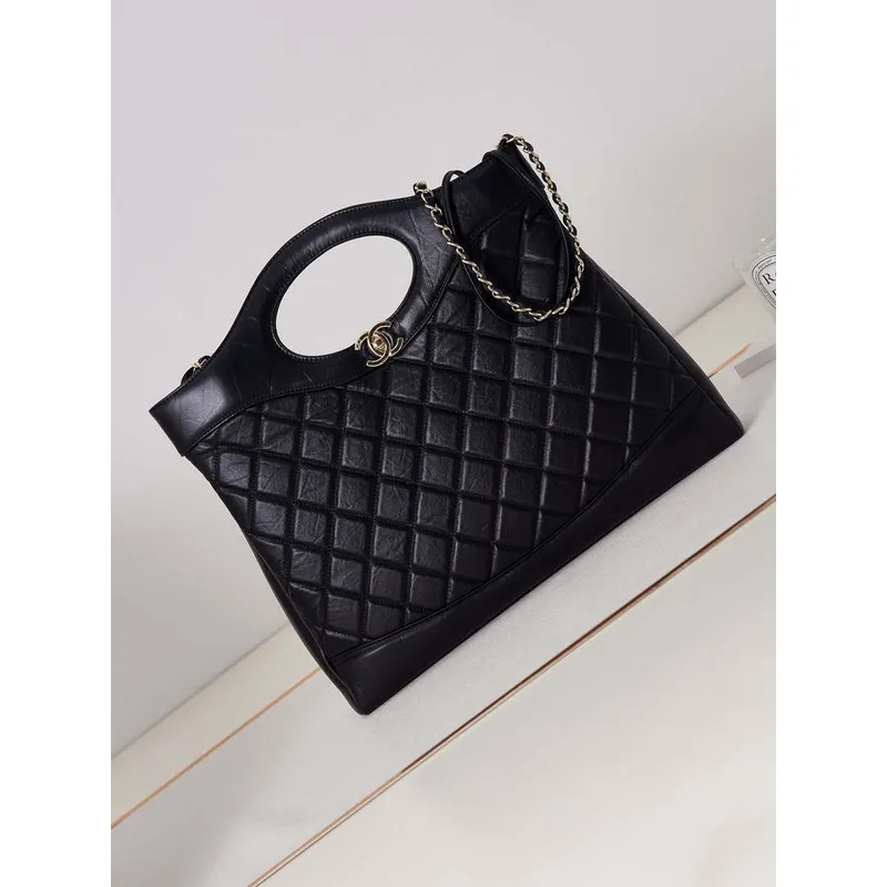 Chanel AS1010 31 Larage Shopping Bag Shiny Lambskin Black