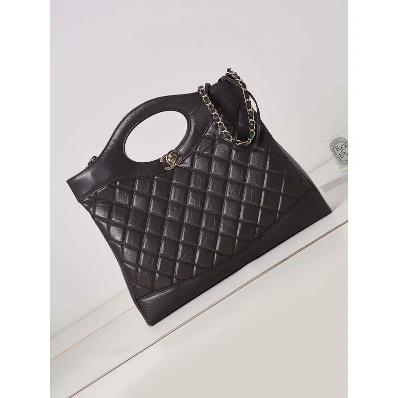 Chanel AS1010 31 Larage Shopping Bag Shiny Lambskin Dark Borwn