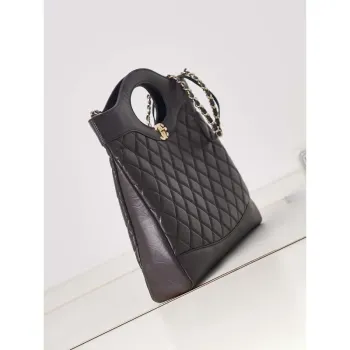 Chanel AS1010 31 Larage Shopping Bag Shiny Lambskin Dark Borwn