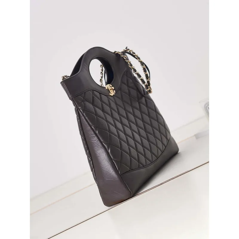 Chanel AS1010 31 Larage Shopping Bag Shiny Lambskin Dark Borwn