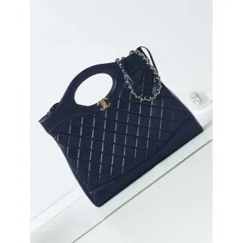 Chanel AS1010 31 Larage Shopping Bag Shiny Lambskin Navy Blue