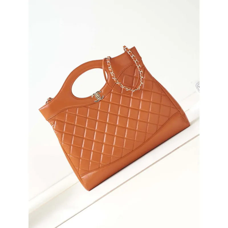 Chanel AS1010 31 Larage Shopping Bag Shiny Lambskin Light Orange