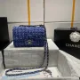 Chanel A1116 Mini Flap Classic Handbag Tweed & Gold Tone Metal Blue