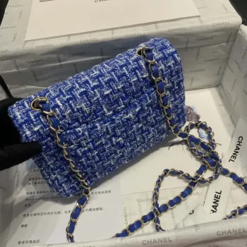 Chanel A1116 Mini Flap Classic Handbag Tweed & Gold Tone Metal Blue