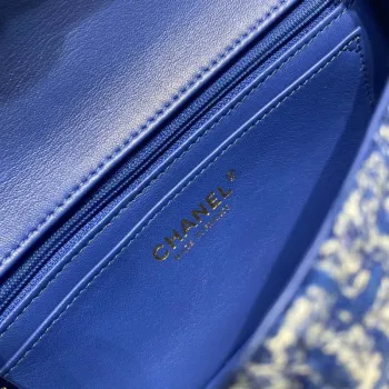 Chanel A1116 Mini Flap Classic Handbag Tweed & Gold Tone Metal Blue