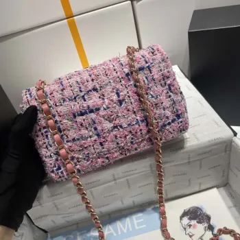Chanel A1116 Mini Flap Classic Handbag Tweed & Gold Tone Metal Pink