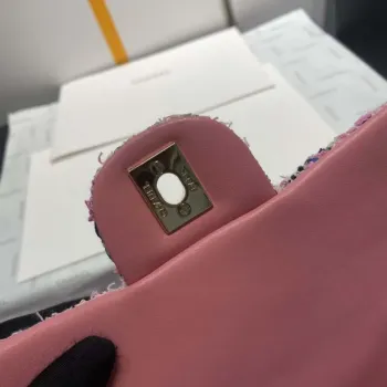 Chanel A1116 Mini Flap Classic Handbag Tweed & Gold Tone Metal Pink