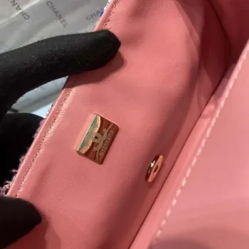 Chanel A1116 Mini Flap Classic Handbag Tweed & Gold Tone Metal Pink