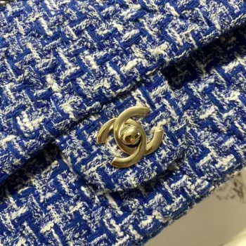 Chanel A01112 Flap Classic Handbag Tweed & Gold Tone Metal Blue