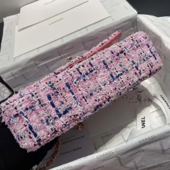 Chanel A01112 Flap Classic Handbag Tweed & Gold Tone Metal Pink