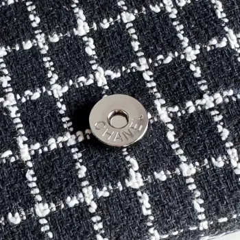 Chanel A1116 Mini Flap Classic Handbag Tweed & Silver Tone Metal Black