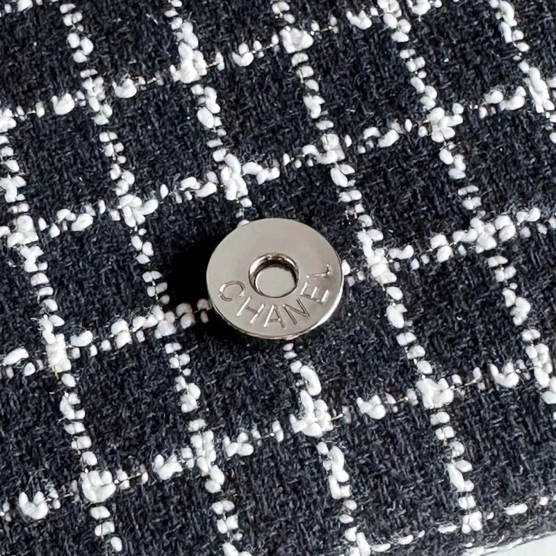 Chanel A1116 Mini Flap Classic Handbag Tweed & Silver Tone Metal Black
