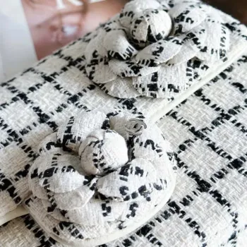 Chanel A1116 Mini Flap Classic Handbag Tweed & Silver Tone Metal White