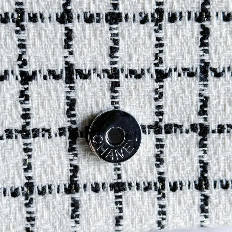 Chanel A1116 Mini Flap Classic Handbag Tweed & Silver Tone Metal White