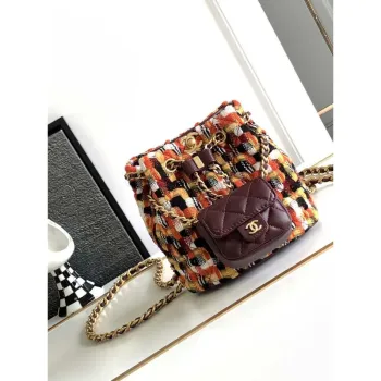 Chanel AS3947 Small Backpack Wool Tweed, Lambski & Gold Tone Metal Orange