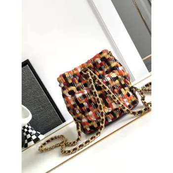 Chanel AS3947 Small Backpack Wool Tweed, Lambski & Gold Tone Metal Orange