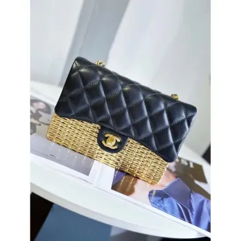Chanel AS3712 Large EVENING BAG Lambskin & Gold Metal Black & Gold