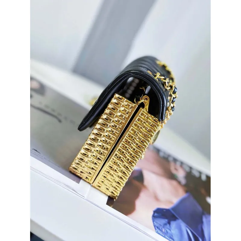 Chanel AS3712 Large EVENING BAG Lambskin & Gold Metal Black & Gold