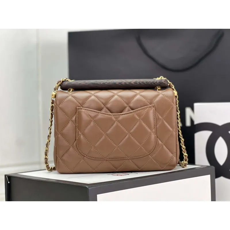 Chanel AS4151 Small Flap Bag With Top Handle Lambskin & Wenge Wood Brown