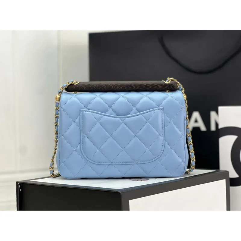 Chanel AS4151 Small Flap Bag With Top Handle Lambskin & Wenge Wood Blue