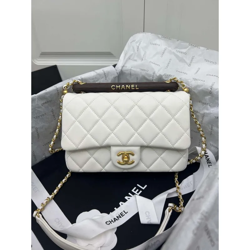Chanel AS4151 Small Flap Bag With Top Handle Lambskin & Wenge Wood White